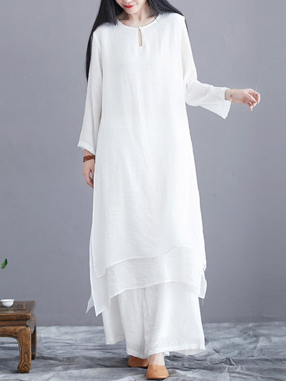 Midi Tunic Dress Wide Leg Pants Meditation Zen Practice Dance Clothing