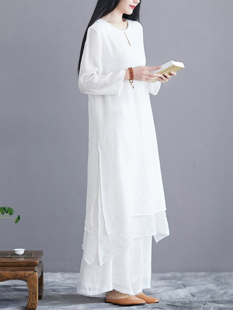 Midi Tunic Dress Wide Leg Pants Meditation Zen Practice Dance Clothing