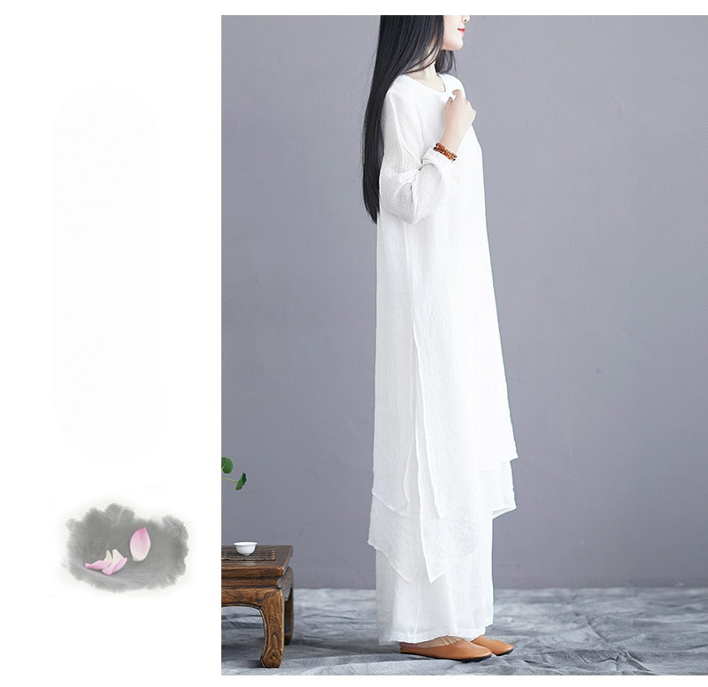 Midi Tunic Dress Wide Leg Pants Meditation Zen Practice Dance Clothing