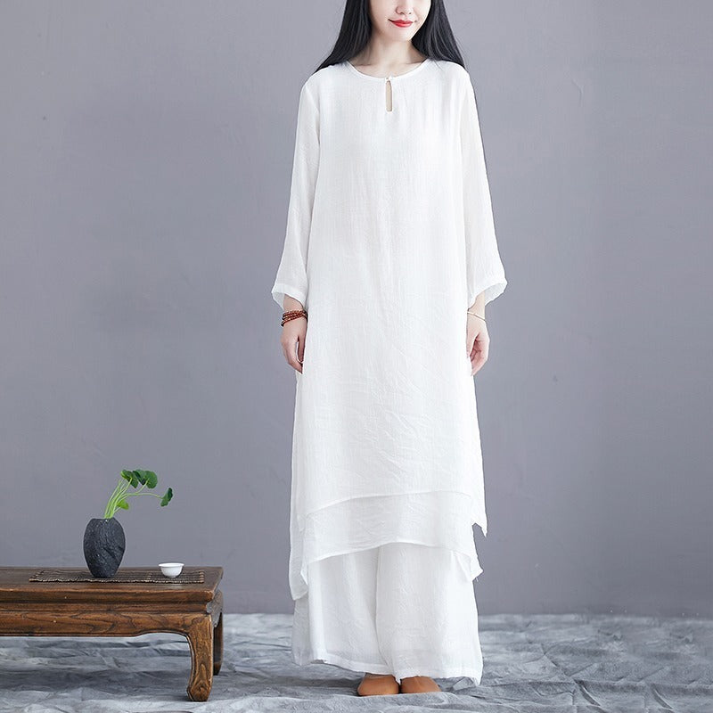 Midi Tunic Dress Wide Leg Pants Meditation Zen Practice Dance Clothing