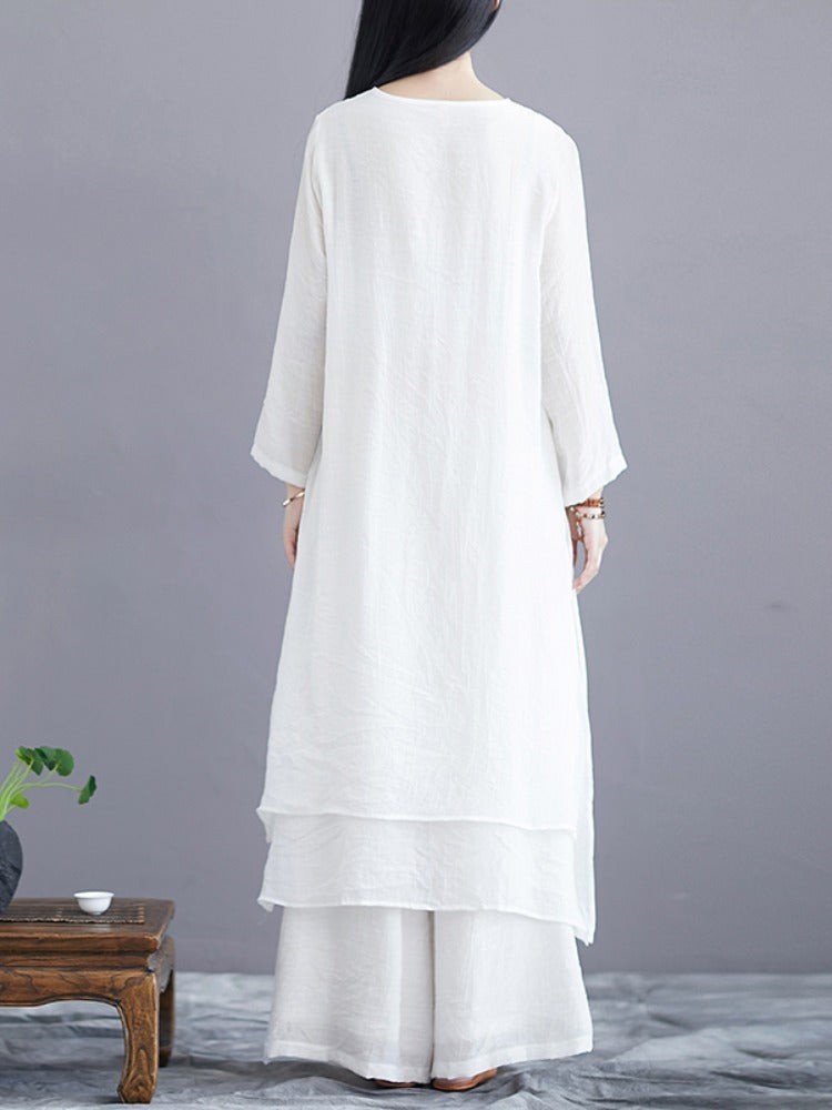 Midi Tunic Dress Wide Leg Pants Meditation Zen Practice Dance Clothing