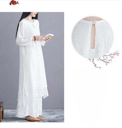 Midi Tunic Dress Wide Leg Pants Meditation Zen Practice Dance Clothing