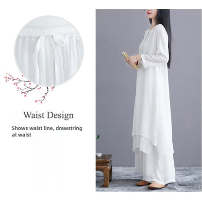 Midi Tunic Dress Wide Leg Pants Meditation Zen Practice Dance Clothing