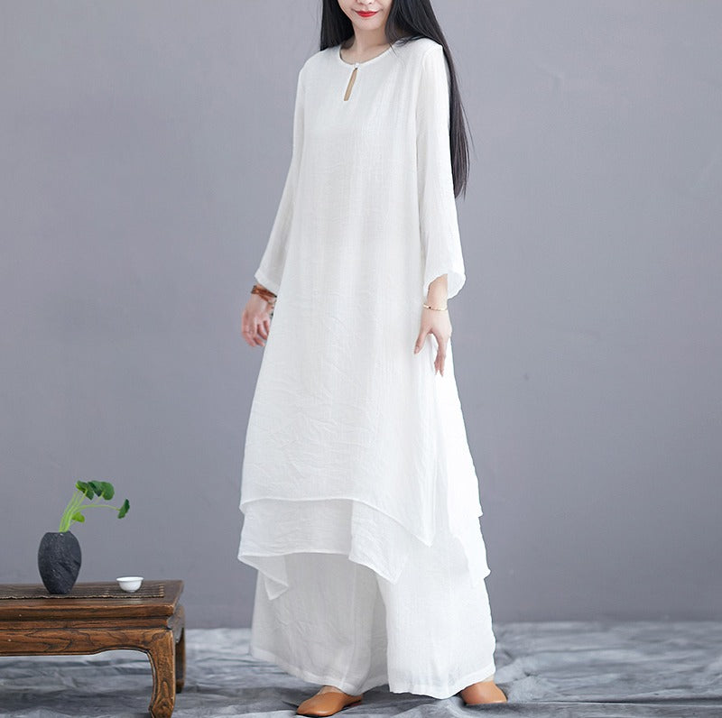 Midi Tunic Dress Wide Leg Pants Meditation Zen Practice Dance Clothing