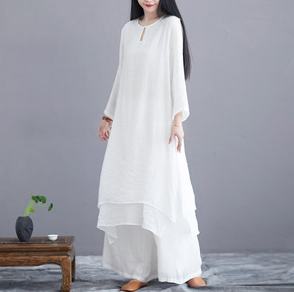 Midi Tunic Dress Wide Leg Pants Meditation Zen Practice Dance Clothing