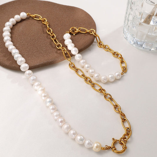 Zen Healing Minimalist Pearl Stainless Steel Bracelet Necklace