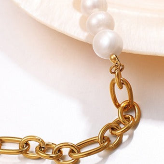 Zen Healing Minimalist Pearl Stainless Steel Bracelet Necklace