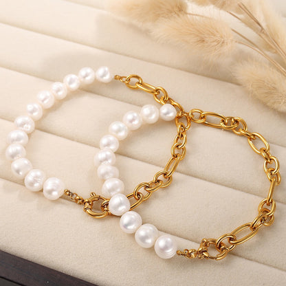 Zen Healing Minimalist Pearl Stainless Steel Bracelet Necklace