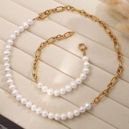 Zen Healing Minimalist Pearl Stainless Steel Bracelet Necklace
