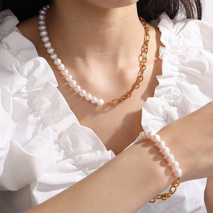 Zen Healing Minimalist Pearl Stainless Steel Bracelet Necklace