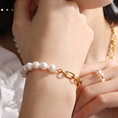 Zen Healing Minimalist Pearl Stainless Steel Bracelet Necklace