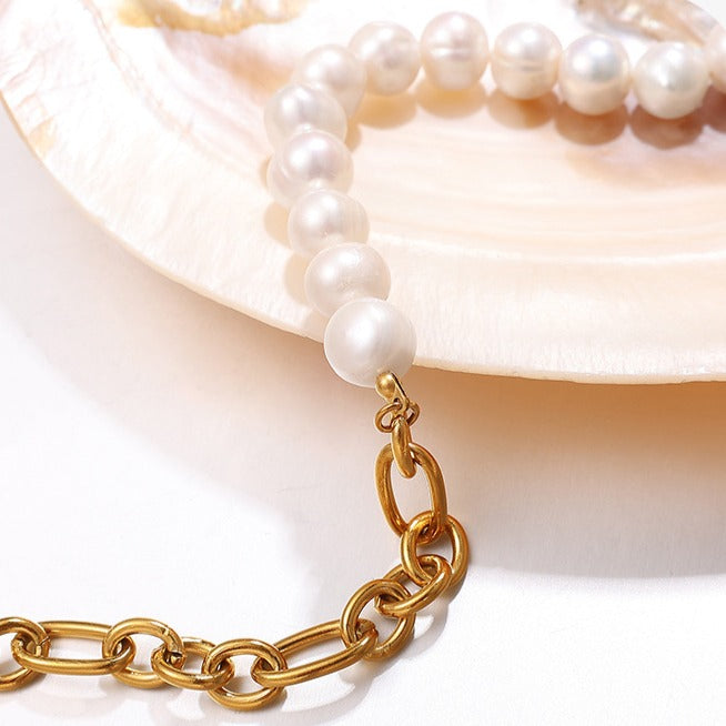 Zen Healing Minimalist Pearl Stainless Steel Bracelet Necklace