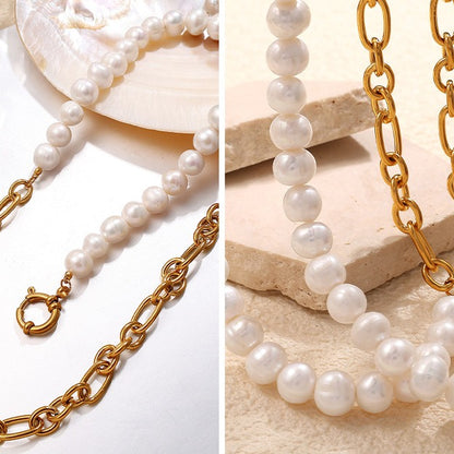 Zen Healing Minimalist Pearl Stainless Steel Bracelet Necklace