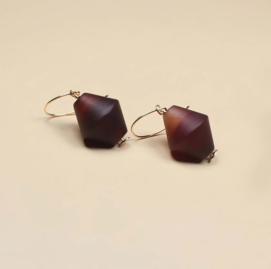 Boucles d'oreilles vintage en agate naturelle plaquée or 14 carats en forme de soucoupe volante - Énergie équilibrée • Confiance • Courage • Paix • Protection