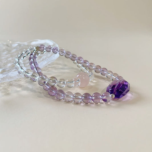 Natural Amethyst Clear Quartz Designs Fashion Bracelet-Calm•Wise•Focused