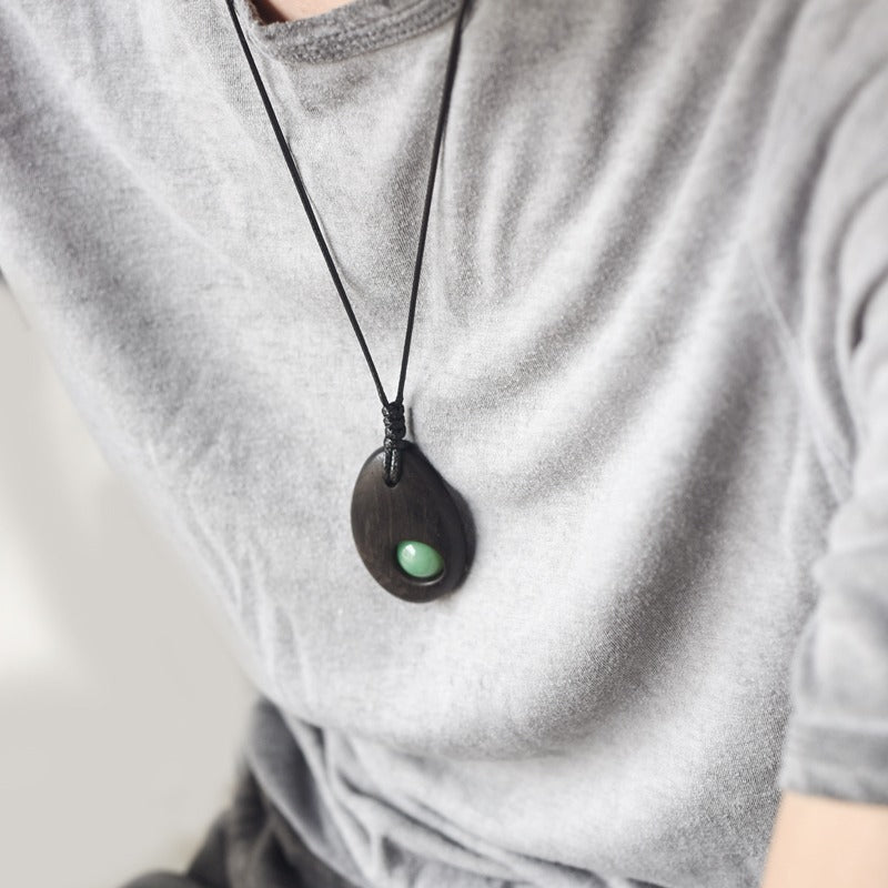 Natural Aventurine Ebony Protection Pendant Necklace