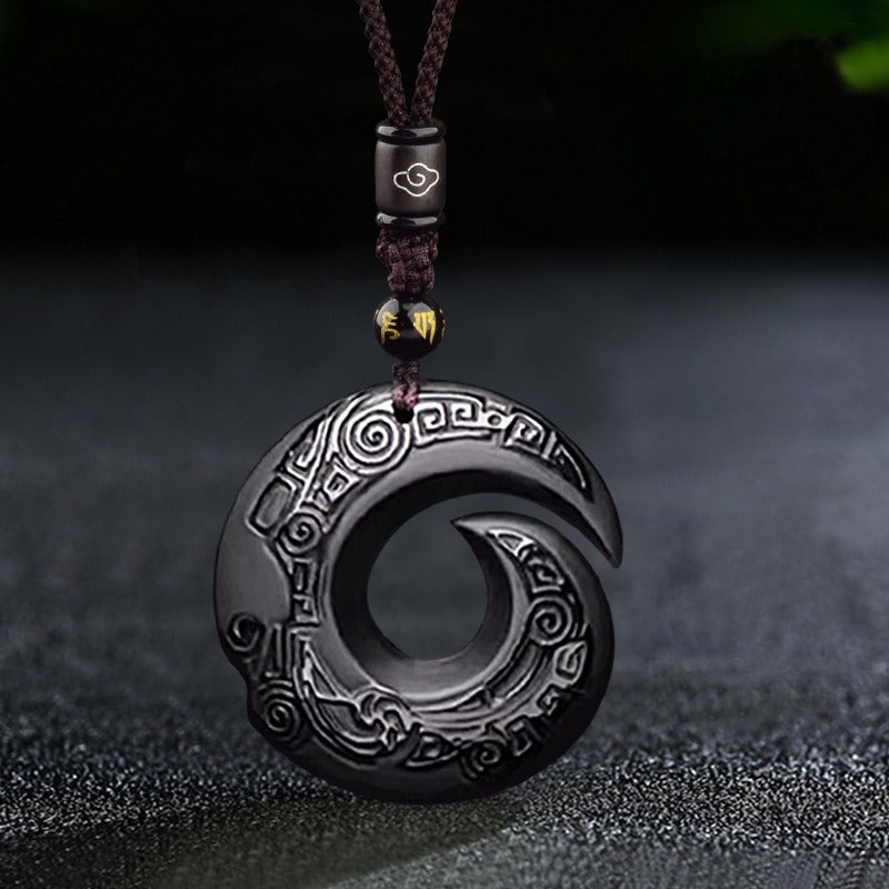 Natural Black Obsidian Ice Obsidian Strength luck Necklace Pendant