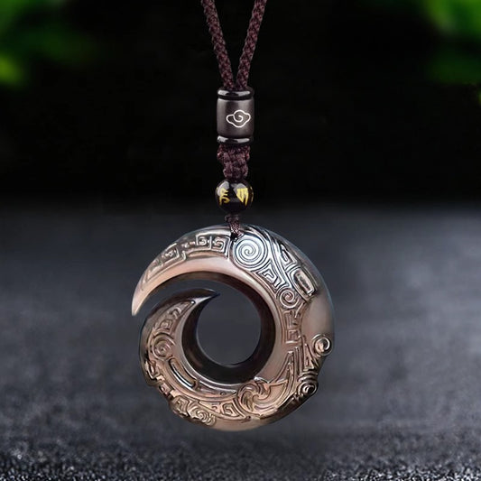 Natural Black Obsidian Ice Obsidian Strength luck Necklace Pendant