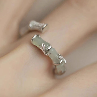 Natural Hetian jade bamboo ring s925 silver ring gift