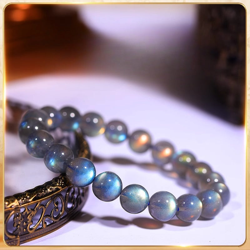 Natural Moonstone Labradorite Blue Light Cat's Eye Calm Positive Bracelet