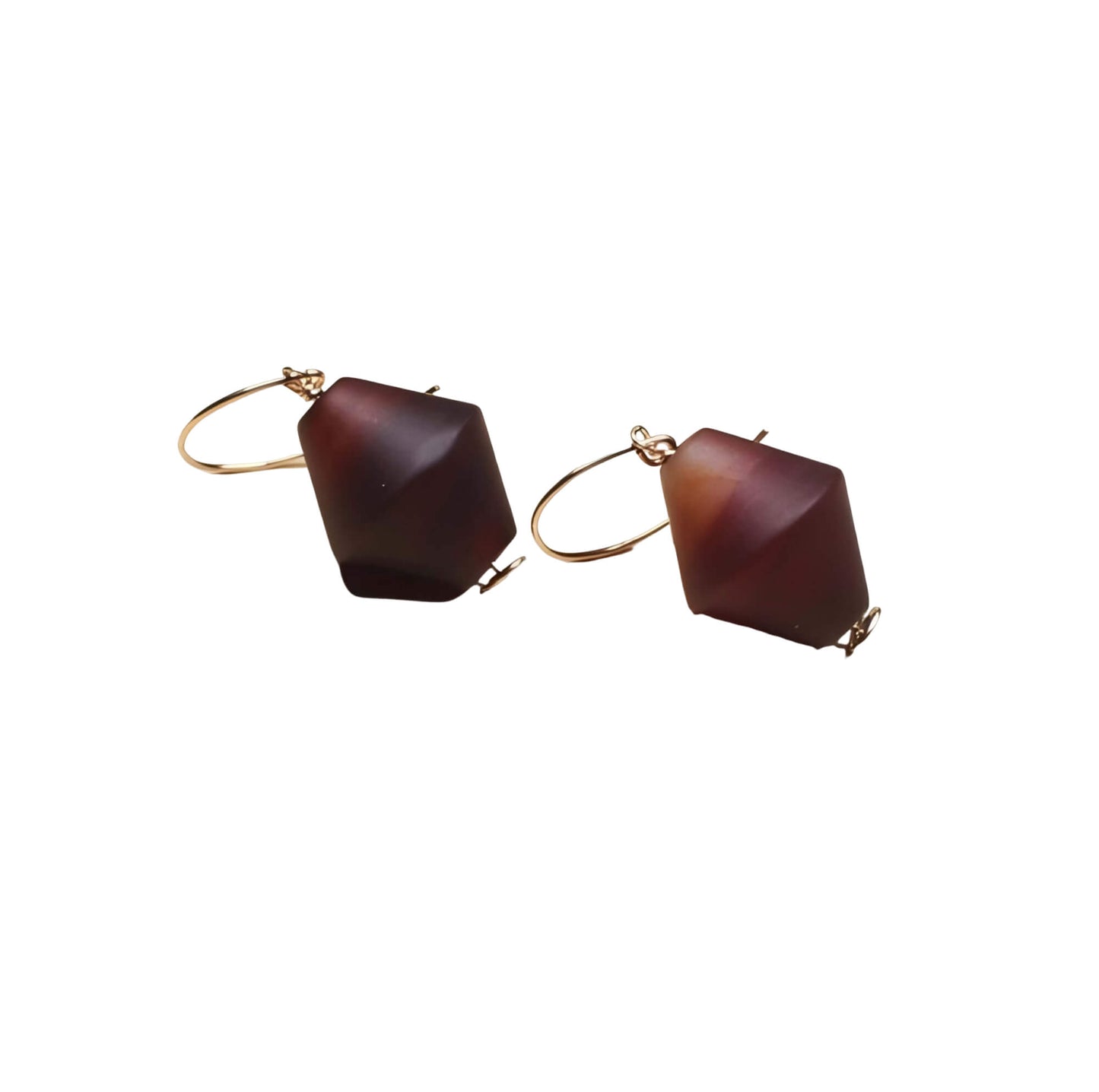 Boucles d'oreilles vintage en agate naturelle plaquée or 14 carats en forme de soucoupe volante - Énergie équilibrée • Confiance • Courage • Paix • Protection