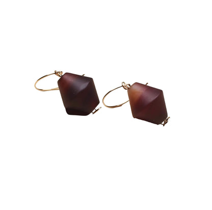 Boucles d'oreilles vintage en agate naturelle plaquée or 14 carats en forme de soucoupe volante - Énergie équilibrée • Confiance • Courage • Paix • Protection