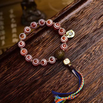 Handmade Natural Agate Tibetan Dzi Bead Bracelet- Tibetan mala beads for prayer