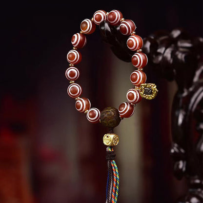 Handmade Natural Agate Tibetan Dzi Bead Bracelet- Tibetan mala beads for prayer