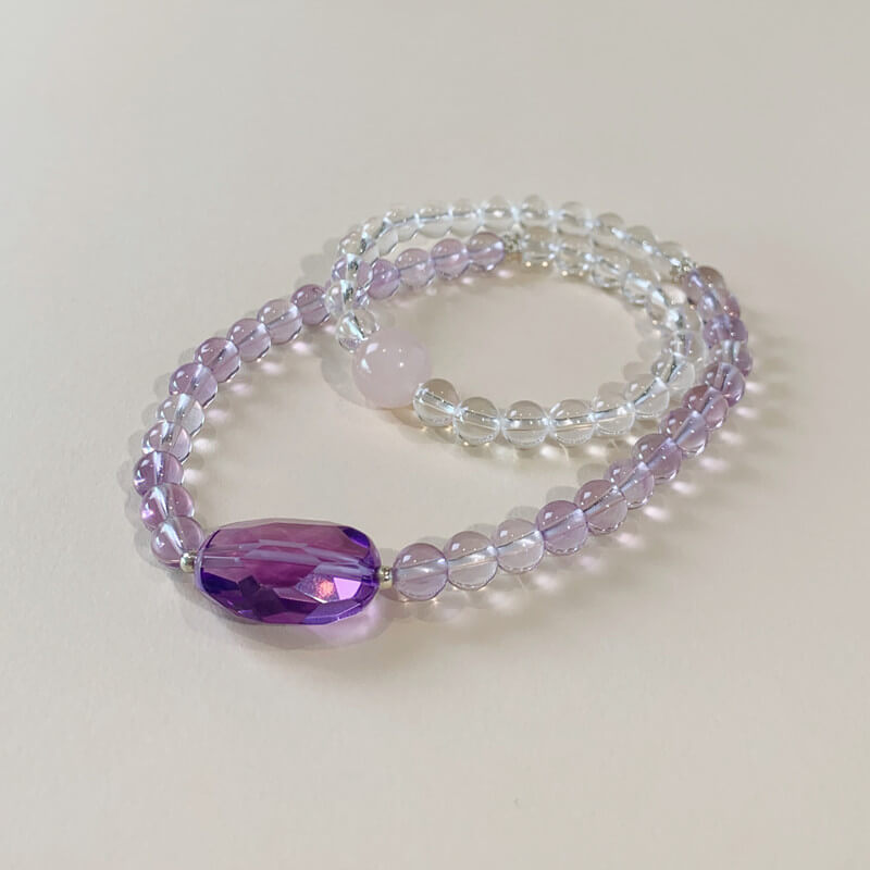Natural Amethyst Clear Quartz Designs Fashion Bracelet-Calm•Wise•Focused