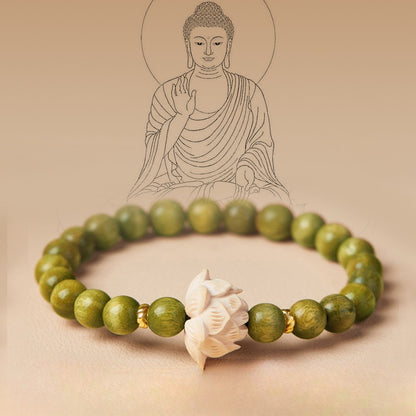 Natural Green Sandalwood Bracelet Luck Lotus Healing