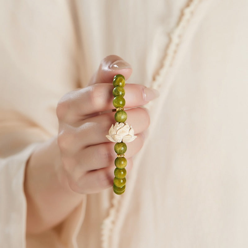 Natural Green Sandalwood Bracelet Luck Lotus Healing