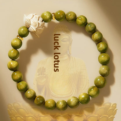 Natural Green Sandalwood Bracelet Luck Lotus Healing