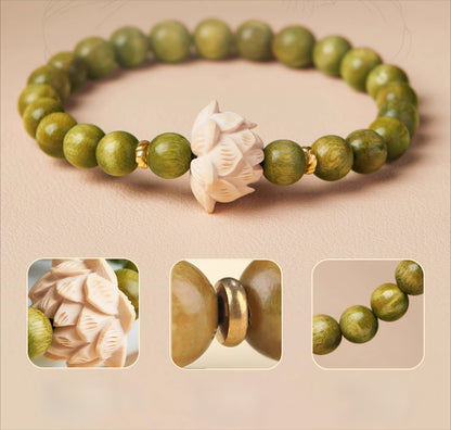 Natural Green Sandalwood Bracelet Luck Lotus Healing