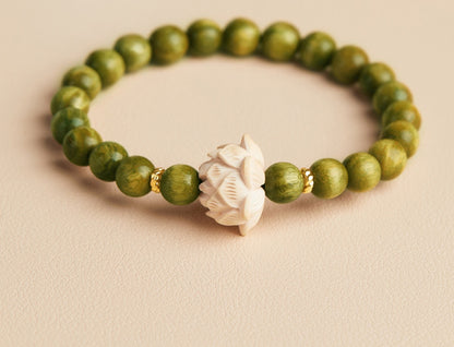 Natural Green Sandalwood Bracelet Luck Lotus Healing