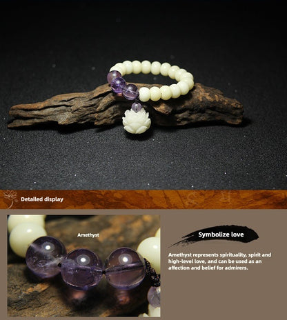 Natural white jade bodhi root lotus amethyst zen jewelry bracelet