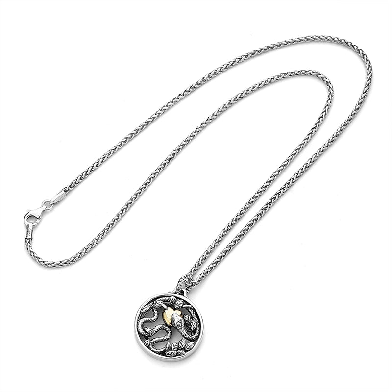 925 Sterling Silver Year Of The Snake Vintage Round Blessing Necklace Pendant