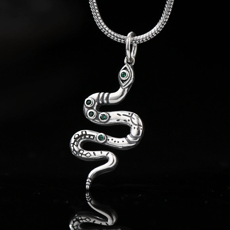 925 Sterling Silver Year Of The Snake Green-eyed Snake Blessing Necklace Pendant