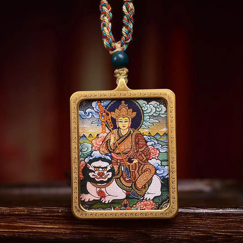 Handmade Braided Rope Necklace with Tibetan Kṣitigarbha Bodhisattva Pendant