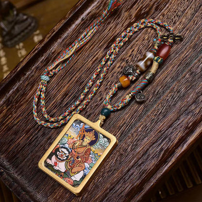 Handmade Braided Rope Necklace with Tibetan Kṣitigarbha Bodhisattva Pendant