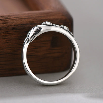 925 Sterling Silver Year Of The Snake Rose Snake Adjustable Open Ring