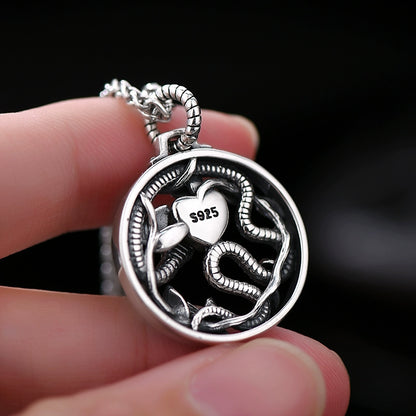 925 Sterling Silver Year Of The Snake Vintage Round Blessing Necklace Pendant