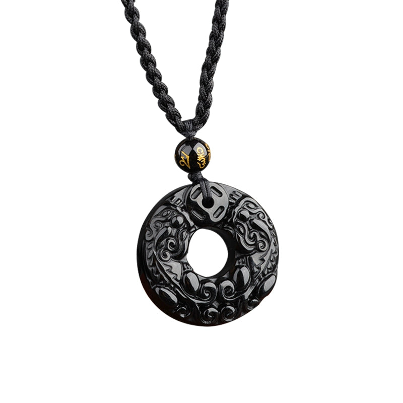 Obsidian Fortune Strength Pixiu Pendant Necklace Crystal