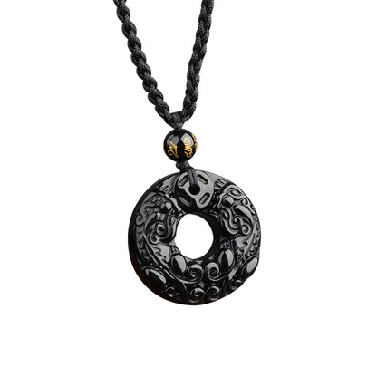 Obsidian Fortune Strength Pixiu Pendant Necklace Crystal