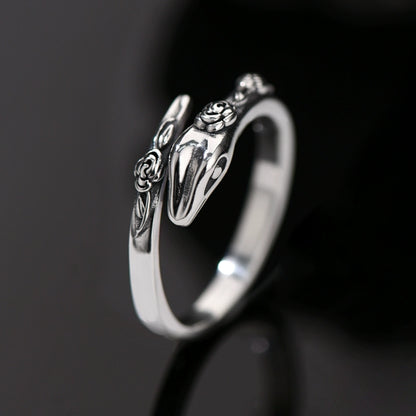 925 Sterling Silver Year Of The Snake Rose Snake Adjustable Open Ring