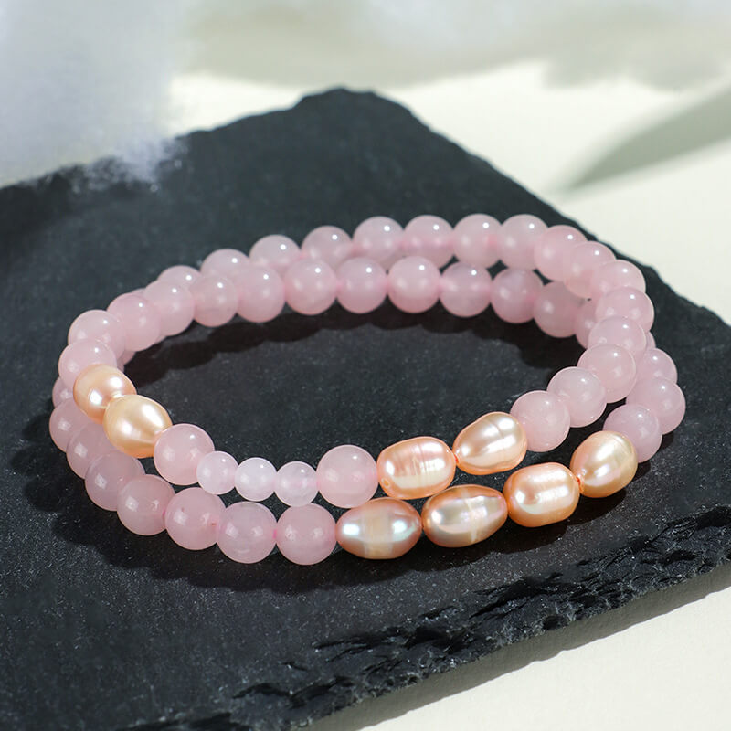 Rose Quartz Pink Crystal Pearl Delight Bracelet-Love•Tenderness