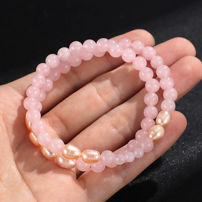 Rose Quartz Pink Crystal Pearl Delight Bracelet-Love•Tenderness