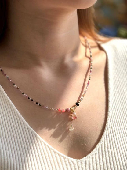 Rainbow Heart Tourmaline Necklace-Health•Soothing