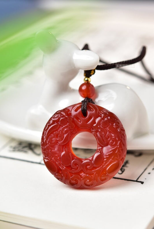 Red Agate Pi Xiu Peace Pendant Prosperity&Wealth Necklace