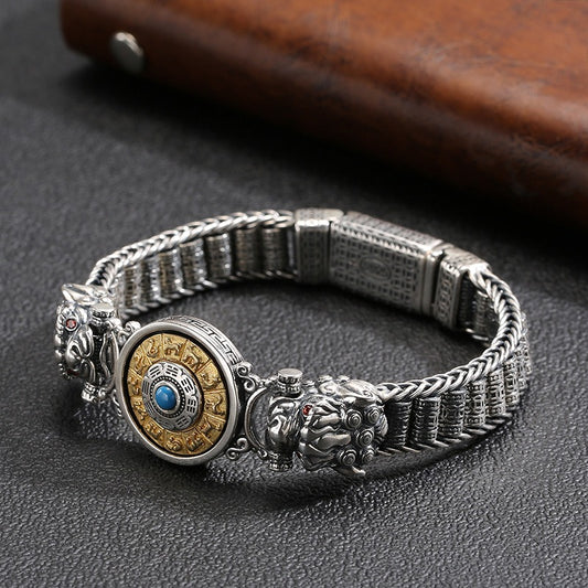 925 Sterling Silver Six True Words Om Mani Padme Hum Prosperity Protection Bracelet