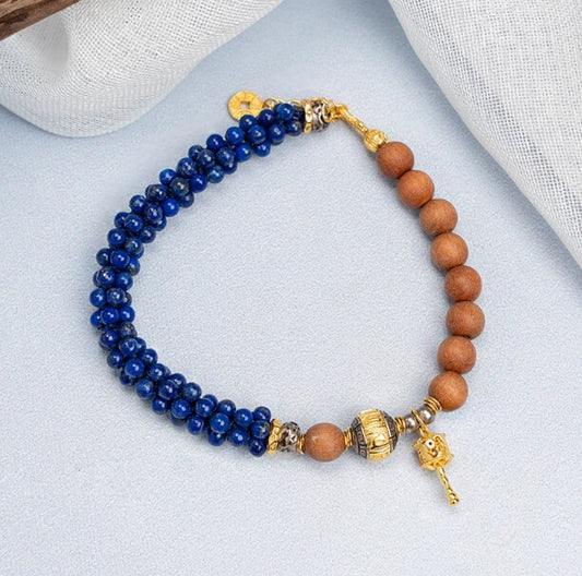 Sandalwood&Designer Lapis Lazuli Bracelet-Spiritual Growth•Harmony•Soothing